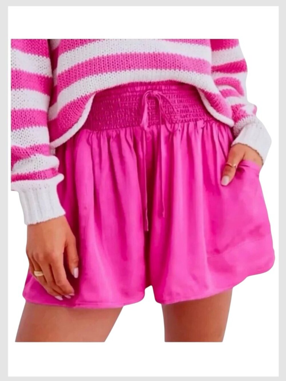 Aerie High Rise Smocked Shorts Hot Pink Shine Waist S